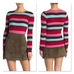 BLANKNYC Metallic Stripe Rib Knit Sweater sz Large